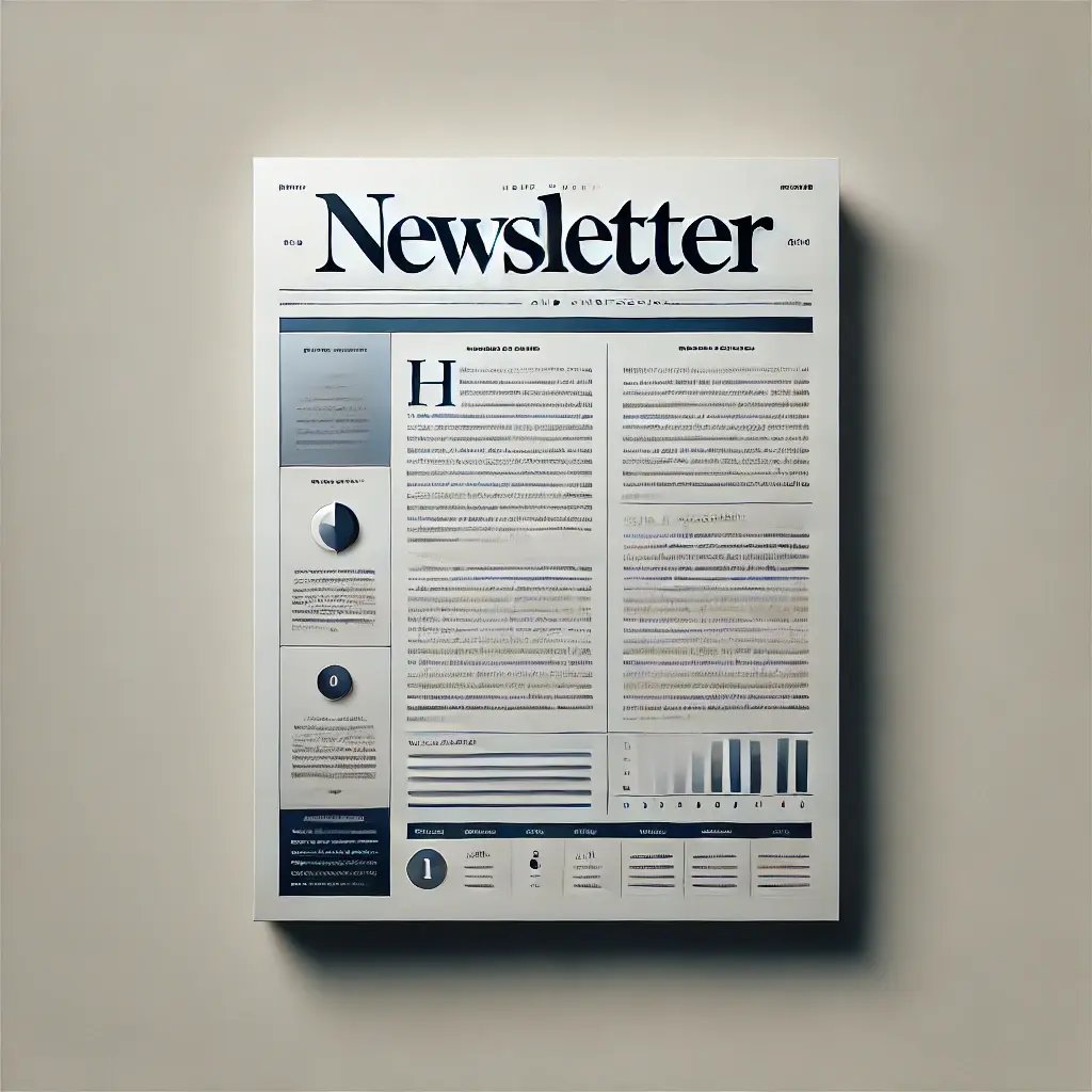 DALL·E 2025-03-17 13.18.12 - A high-quality, modern, and professional image representing a newsletter, perfectly centered in the design. The image features a crisp document with c